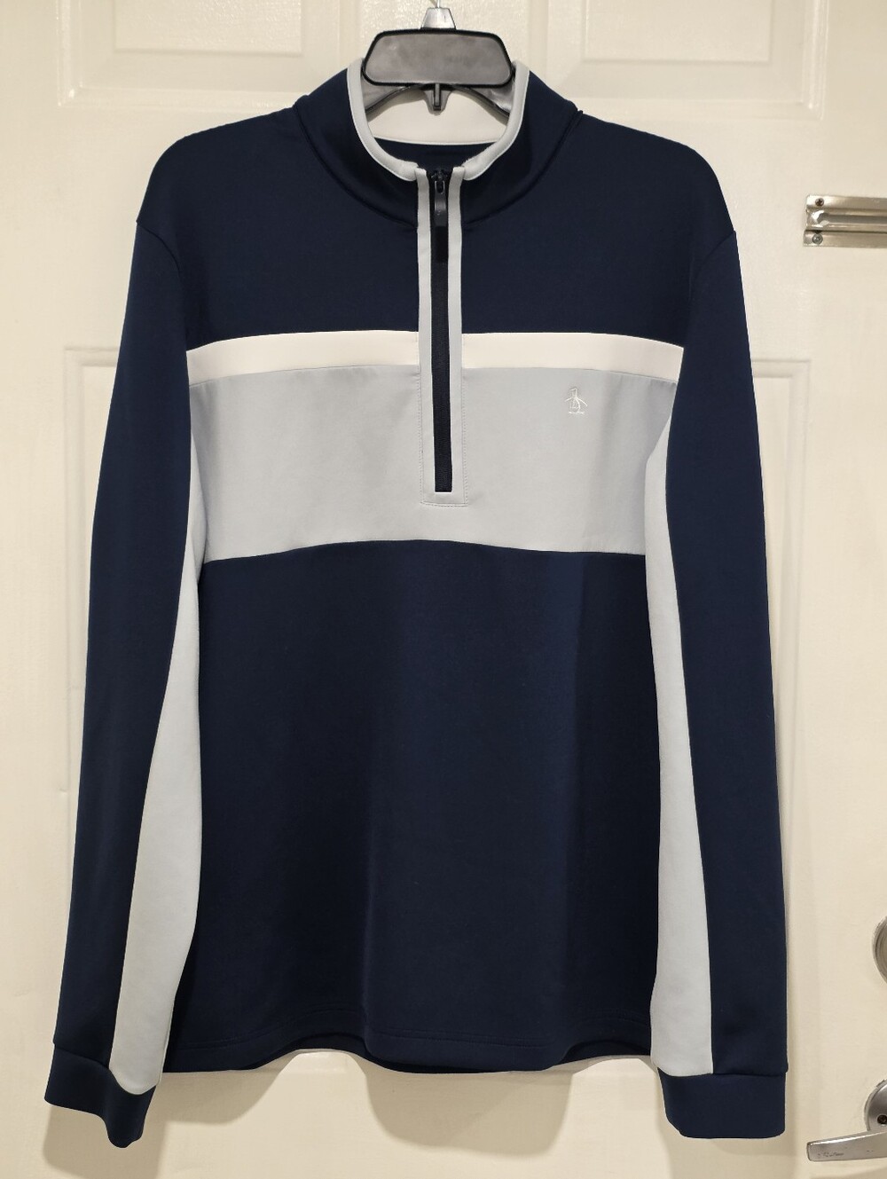 Original Penguin Navy and Light Gray Zip-Front Colorblock Pullover